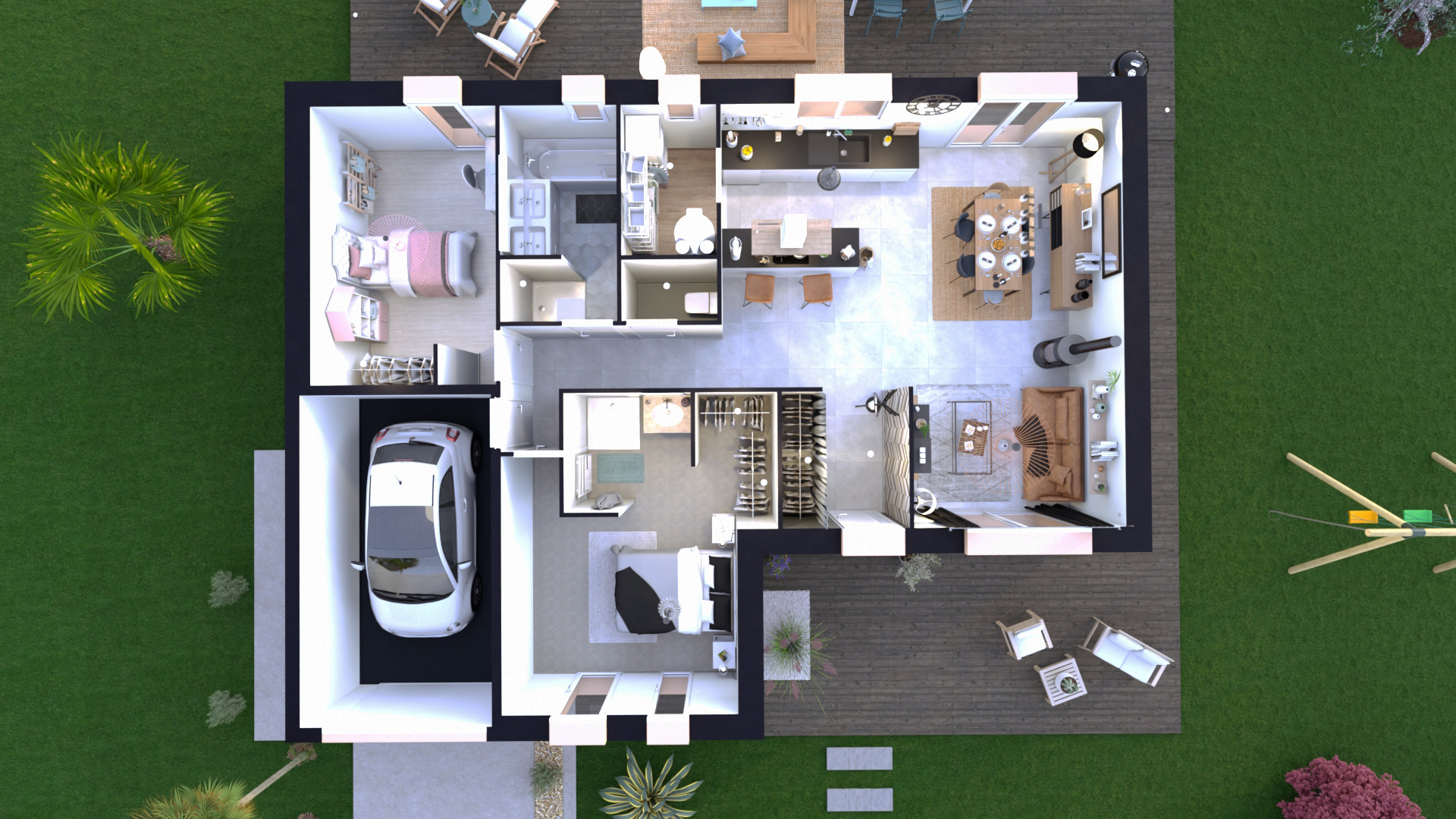 Plan-maison-en-L-2-chambres-garage