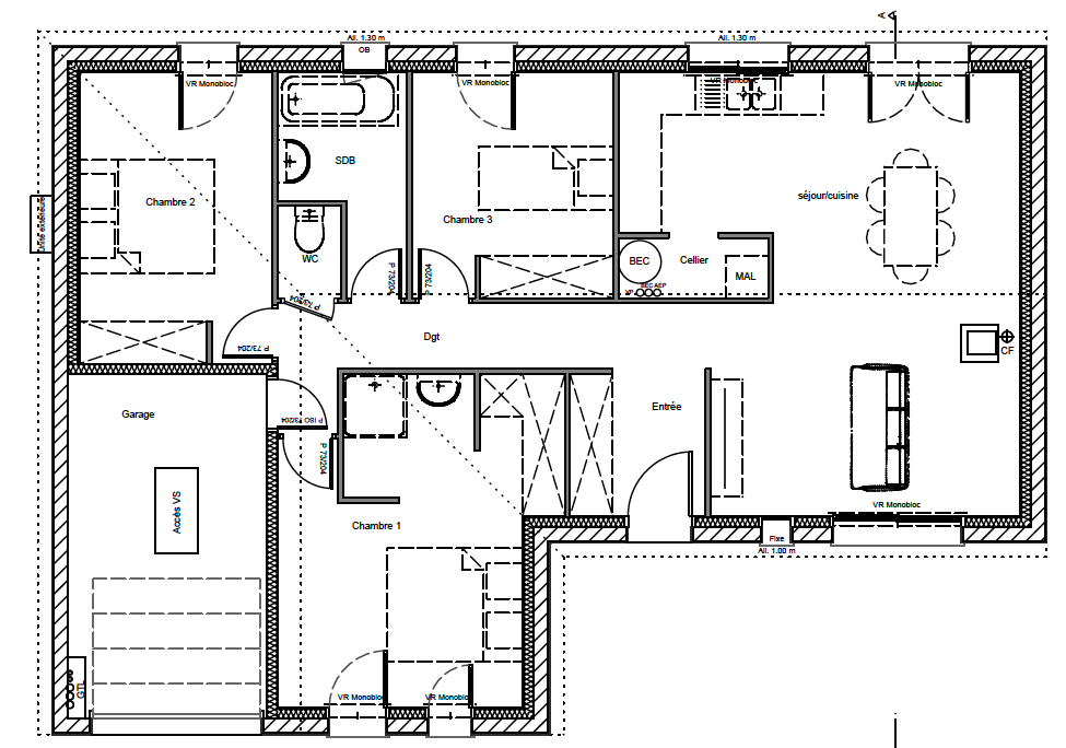 plan-maison-en-L-garage-3-chambres