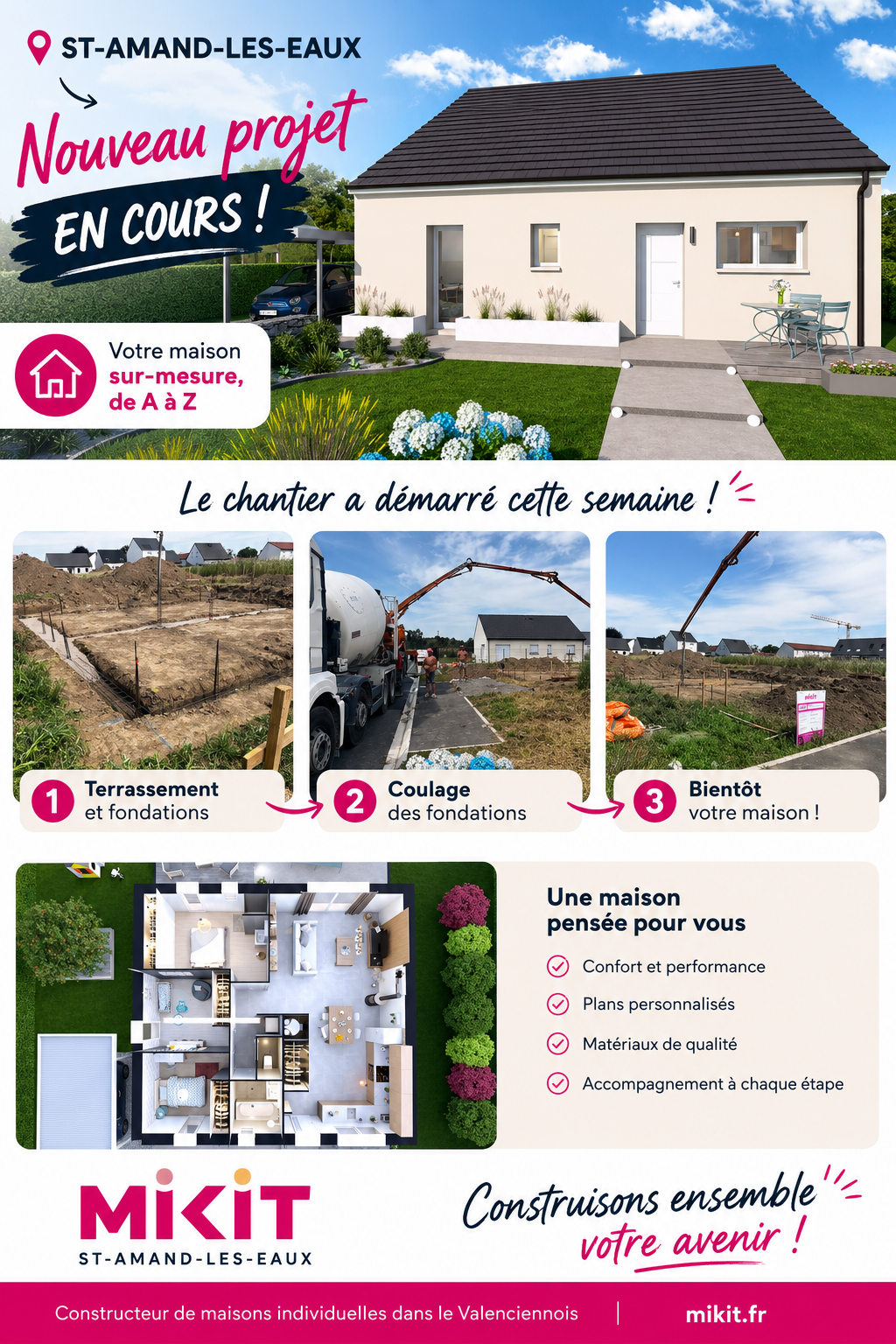 Ouverture d'un nouveau chantier à Saint-Amand-les-Eaux : les fondations d'une maison individuelle prennent vie avec MIKIT