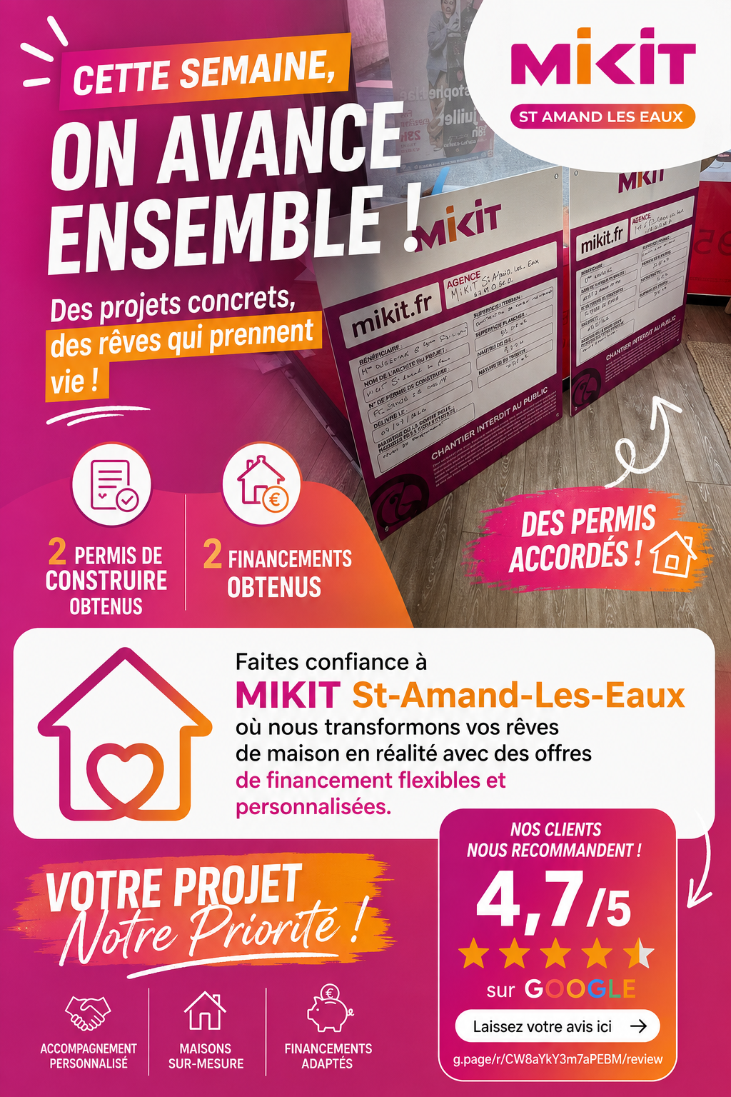 Constructeur de maisons individuelles, 2 Permis de Construire et 2 Financements obtenus : une semaine riche en succès pour MIKIT St-Amand-les-Eaux !