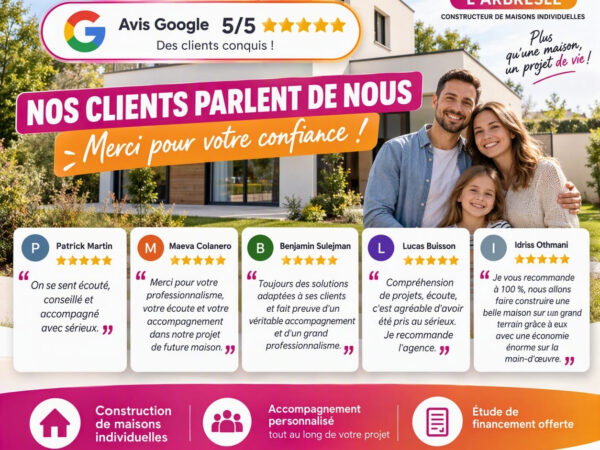 Merci pour vos avis 5 étoiles : votre confiance est notre plus belle réussite à L'Arbresle
